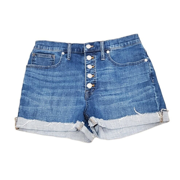 Madewell Pants - Madewell Blue Jean Shorts Denim High Rise Button Fly Raw Hem Stretch Women Sz 28